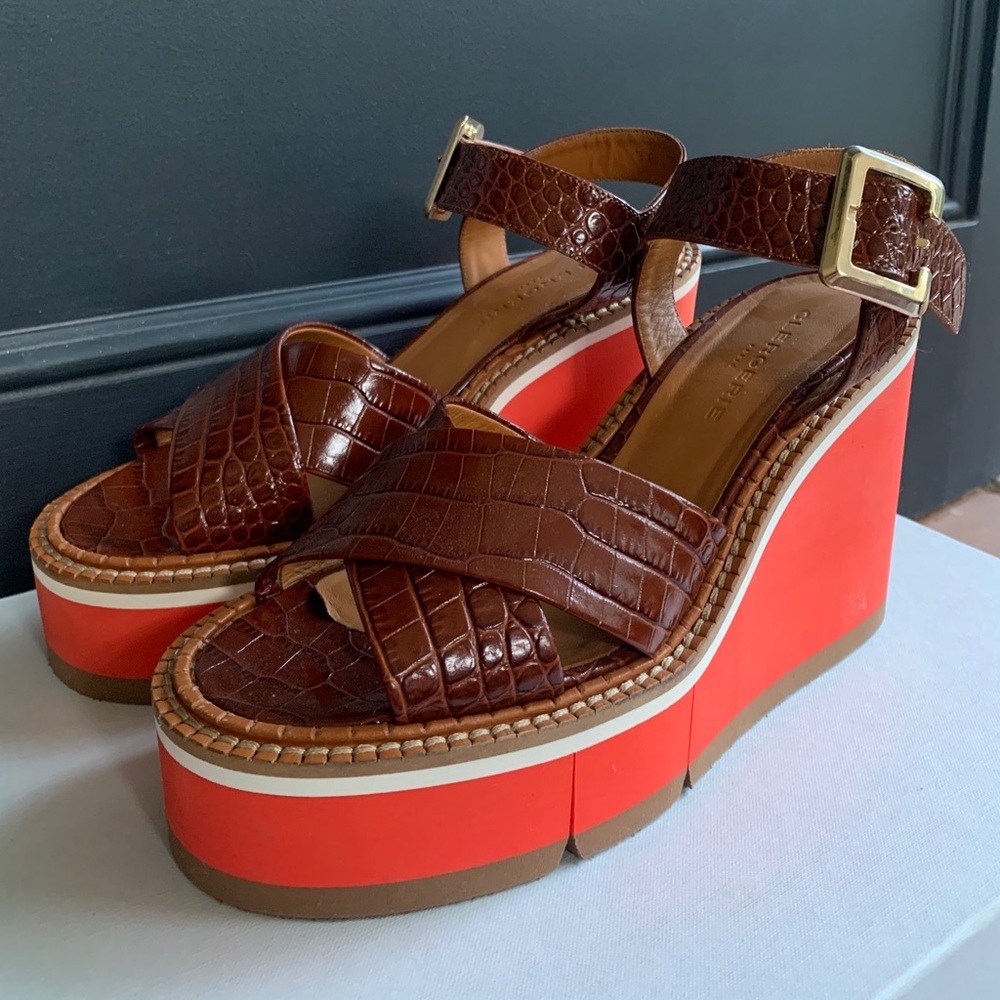 CLERGERIE Alive Croc-Embossed Leather Papaya Wedge